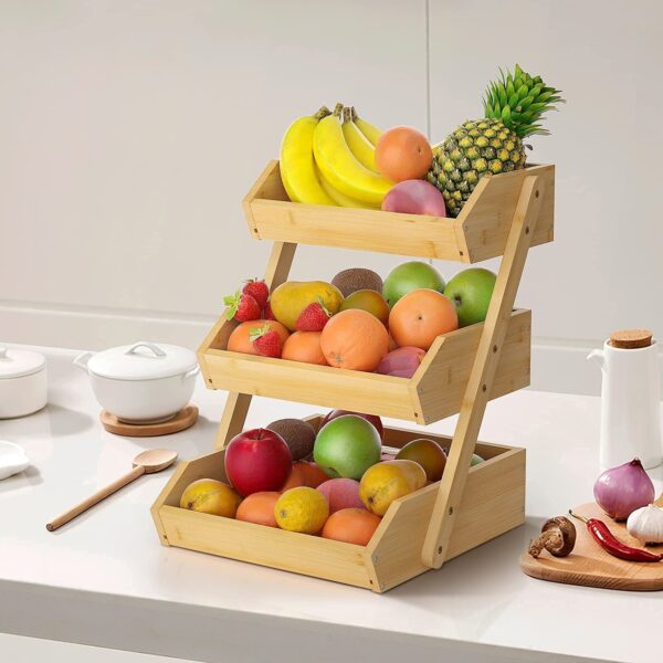 Large 3 Tier Bamboo Fruit Basket Stand for Kitchen Countertop – Fruit Holder ... - Image 5