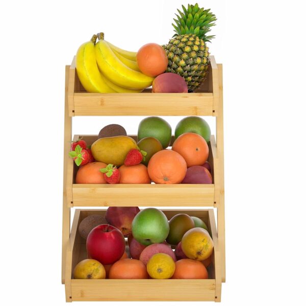 Large 3 Tier Bamboo Fruit Basket Stand for Kitchen Countertop – Fruit Holder ... - Image 6