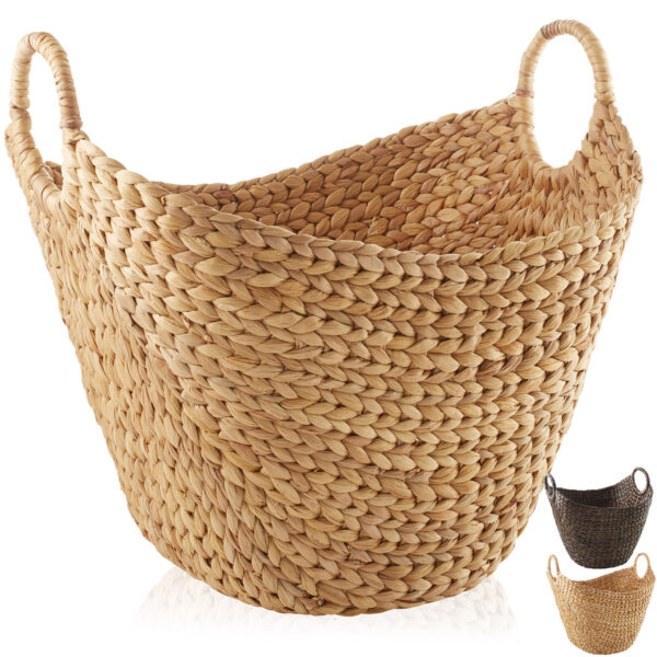 Large Hyacinth Boat Baskets with Handles, Wicker Storage Tote, Laundry, Blankets