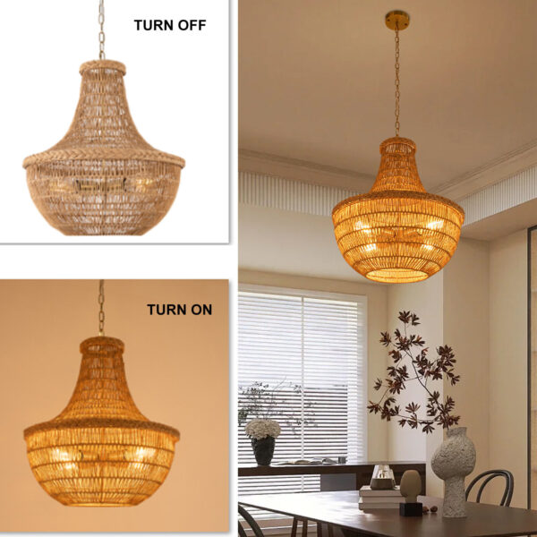 Large Pendant Light Rattan Lampshade Light Fixtures Hanging Ceiling Lamp Crafts - Image 3