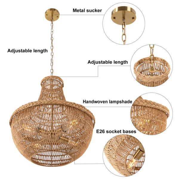 Large Pendant Light Rattan Lampshade Light Fixtures Hanging Ceiling Lamp Crafts - Image 4