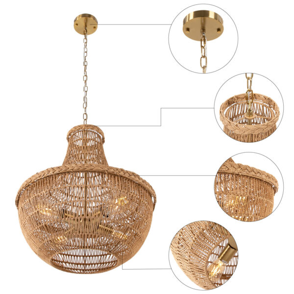 Large Pendant Light Rattan Lampshade Light Fixtures Hanging Ceiling Lamp Crafts - Image 6