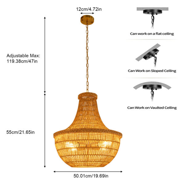 Large Pendant Light Rattan Lampshade Light Fixtures Hanging Ceiling Lamp Crafts - Image 6