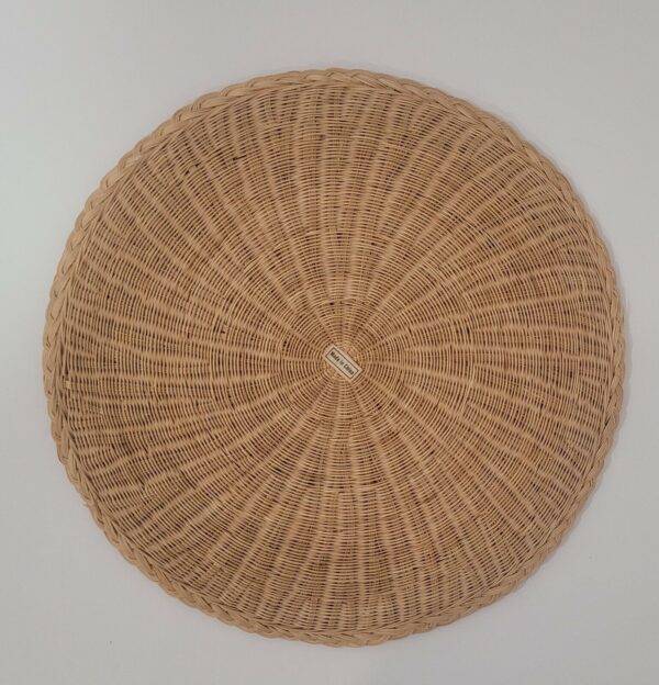 Large Round Rattan Wicker Tray Basket Boho Wall Decor Fine Tight Weave 14", Vtg - Image 2