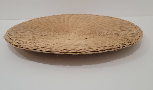 Large Round Rattan Wicker Tray Basket Boho Wall Decor Fine Tight Weave 14", Vtg - Image 3