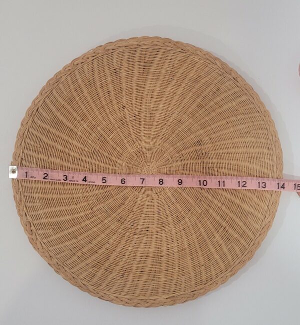 Large Round Rattan Wicker Tray Basket Boho Wall Decor Fine Tight Weave 14", Vtg - Image 4