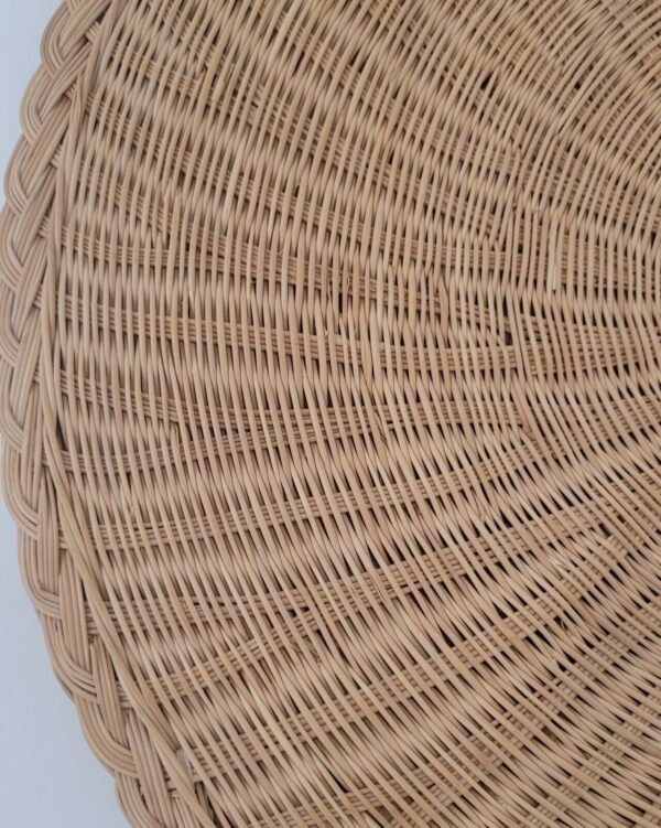 Large Round Rattan Wicker Tray Basket Boho Wall Decor Fine Tight Weave 14", Vtg - Image 6