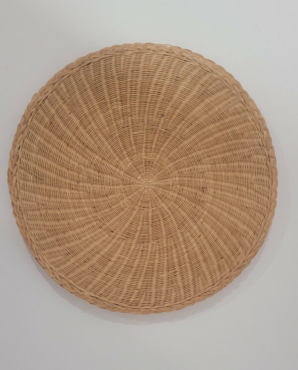 Large Round Rattan Wicker Tray Basket Boho Wall Decor Fine Tight Weave 14", Vtg