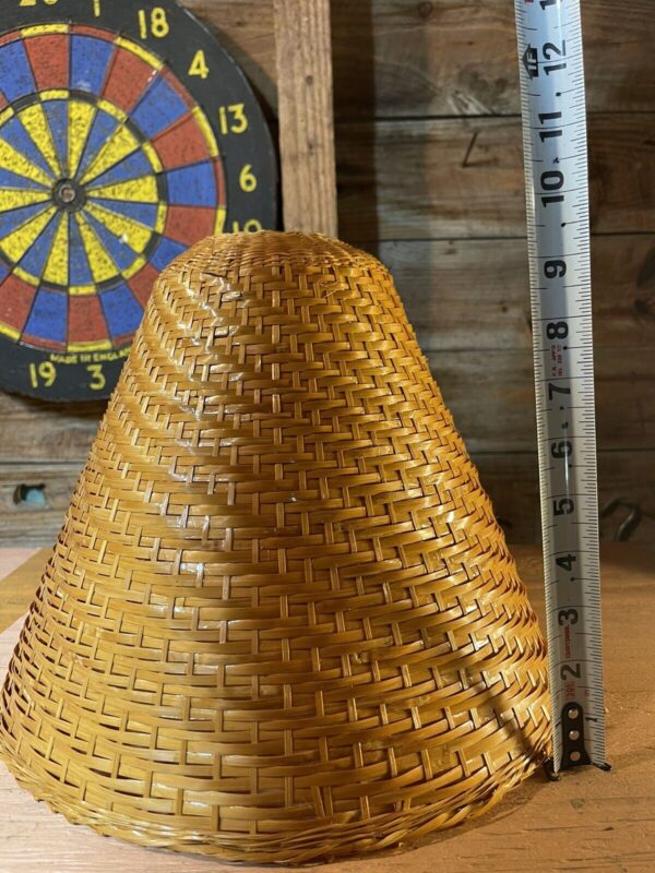 Large Vintage Mid Century Wicker Conical Lampshade 12” X 11” Spiral Pattern MCM - Image 2