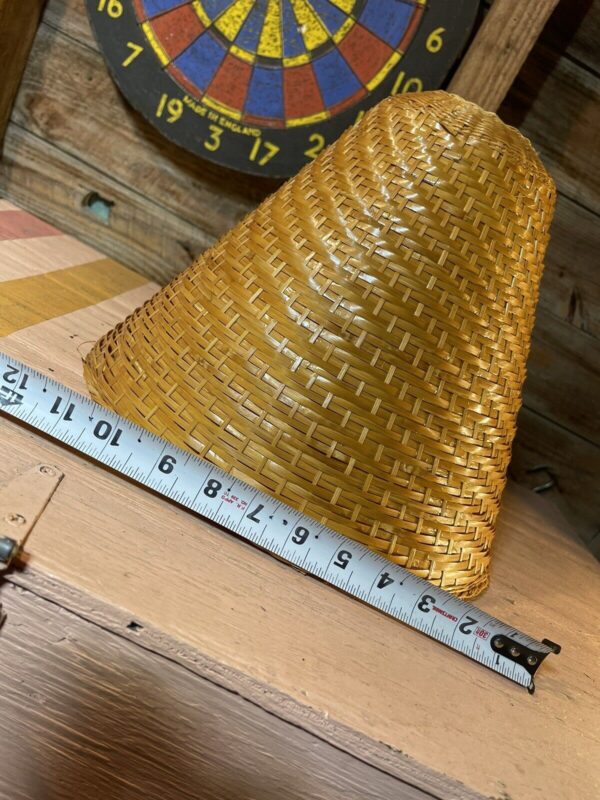 Large Vintage Mid Century Wicker Conical Lampshade 12” X 11” Spiral Pattern MCM - Image 3