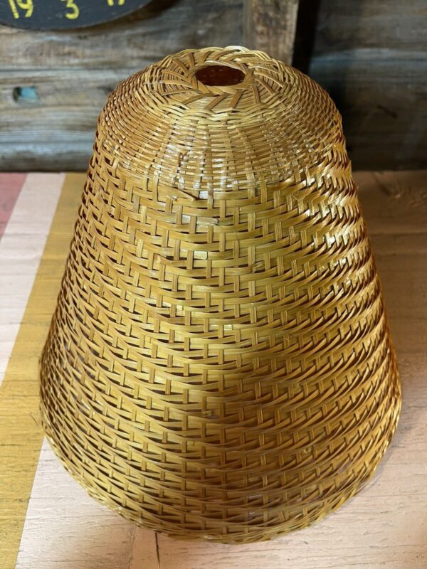 Large Vintage Mid Century Wicker Conical Lampshade 12” X 11” Spiral Pattern MCM - Image 4