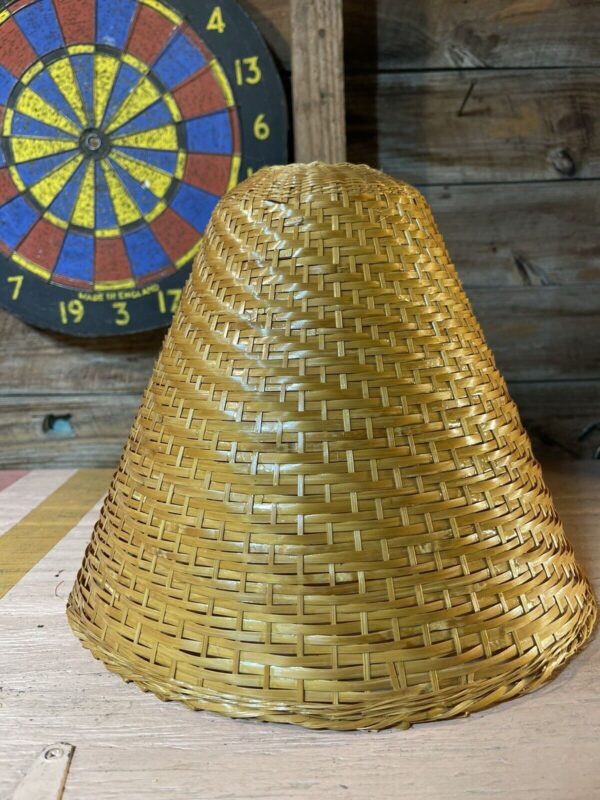 Large Vintage Mid Century Wicker Conical Lampshade 12” X 11” Spiral Pattern MCM