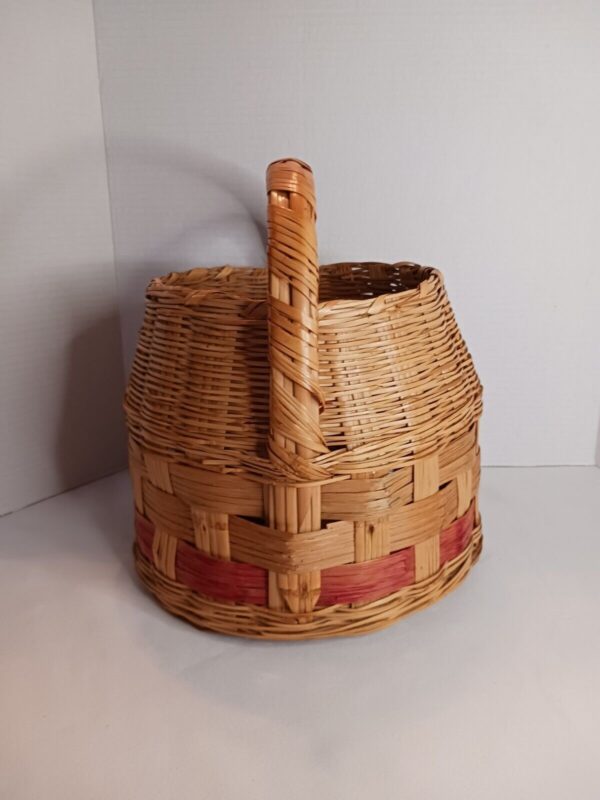 Large Vintage Wicker Basket Red Mid Century Modern 1960s Mcm Era Boho Decor - Image 2