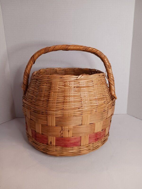 Large Vintage Wicker Basket Red Mid Century Modern 1960s Mcm Era Boho Decor - Image 3