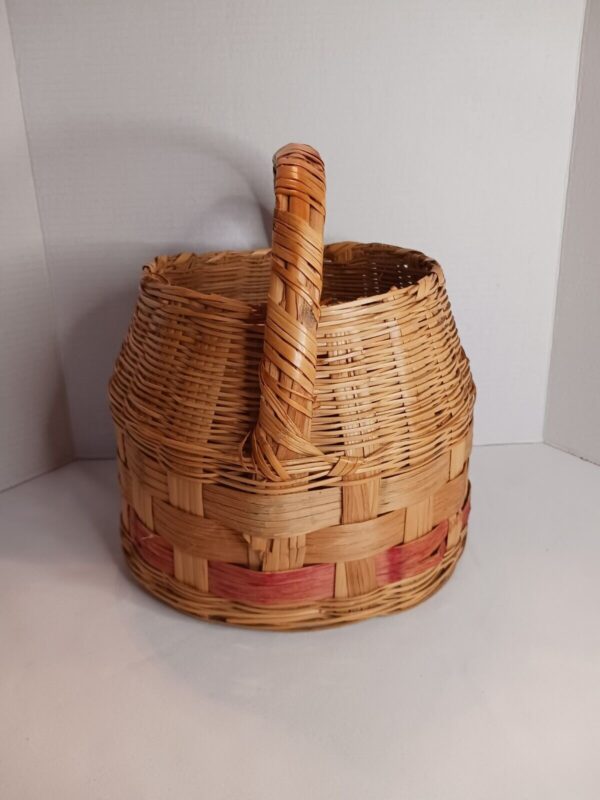 Large Vintage Wicker Basket Red Mid Century Modern 1960s Mcm Era Boho Decor - Image 4