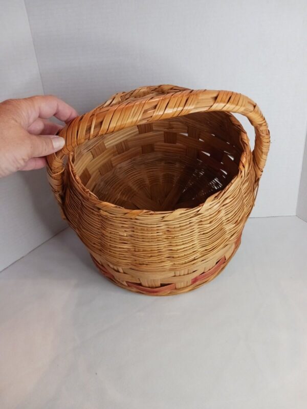 Large Vintage Wicker Basket Red Mid Century Modern 1960s Mcm Era Boho Decor - Image 5