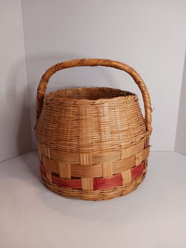 Large Vintage Wicker Basket Red Mid Century Modern 1960s Mcm Era Boho Decor