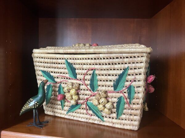 Large Vintage Woven Floral Accent Basket Trinket Box Boho Farm House Decor - Image 2