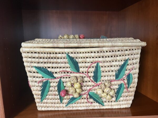 Large Vintage Woven Floral Accent Basket Trinket Box Boho Farm House Decor - Image 3