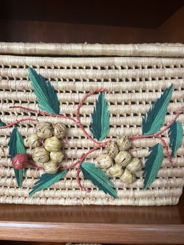 Large Vintage Woven Floral Accent Basket Trinket Box Boho Farm House Decor - Image 4