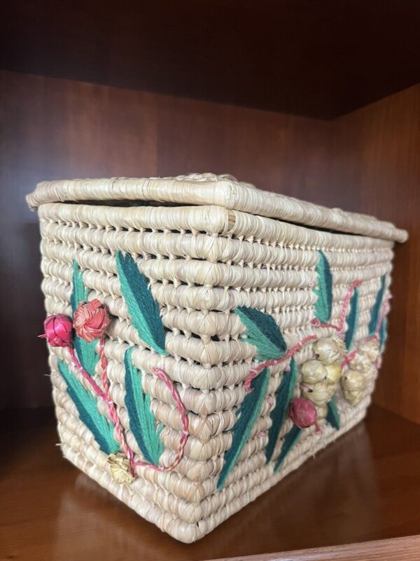 Large Vintage Woven Floral Accent Basket Trinket Box Boho Farm House Decor - Image 5