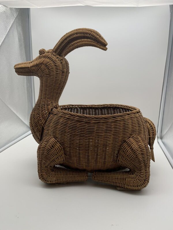 Large Wicker Ratan Boho Vintage Ram Basket Magazine Holder Or Plant Basket - Image 2