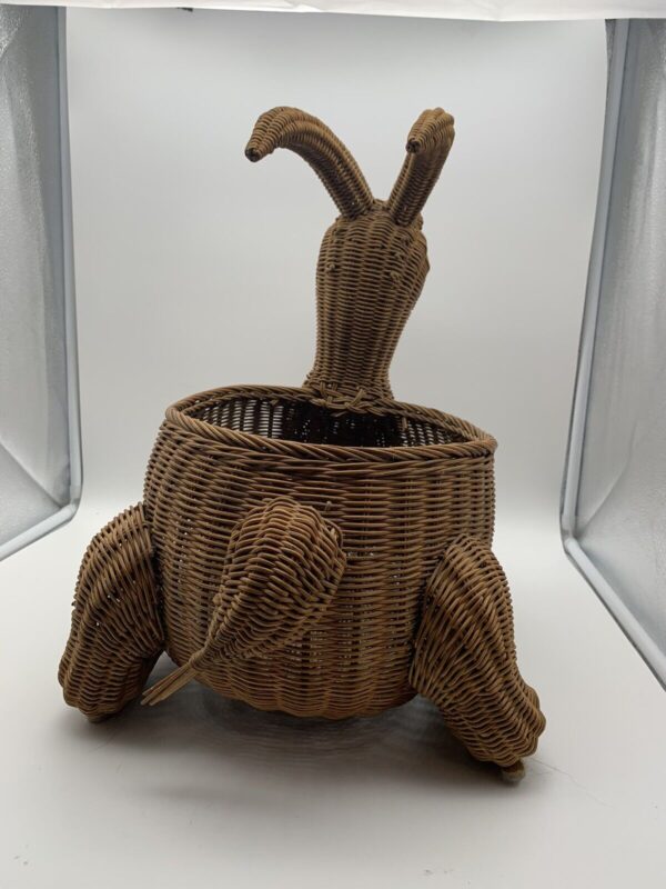 Large Wicker Ratan Boho Vintage Ram Basket Magazine Holder Or Plant Basket - Image 3