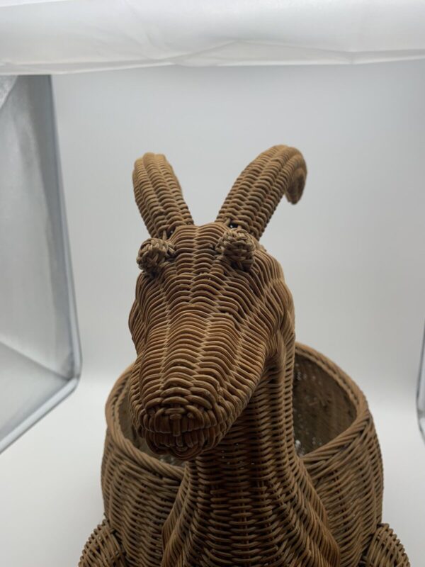 Large Wicker Ratan Boho Vintage Ram Basket Magazine Holder Or Plant Basket - Image 5