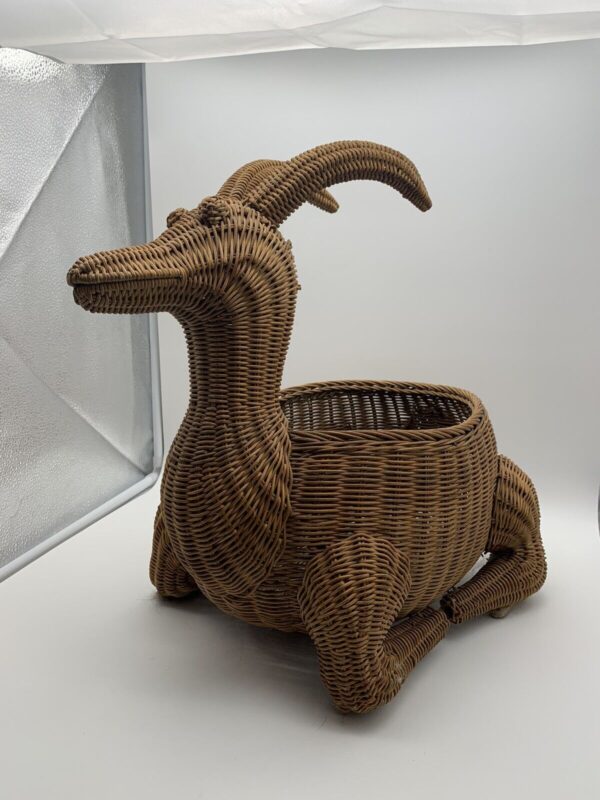 Large Wicker Ratan Boho Vintage Ram Basket Magazine Holder Or Plant Basket