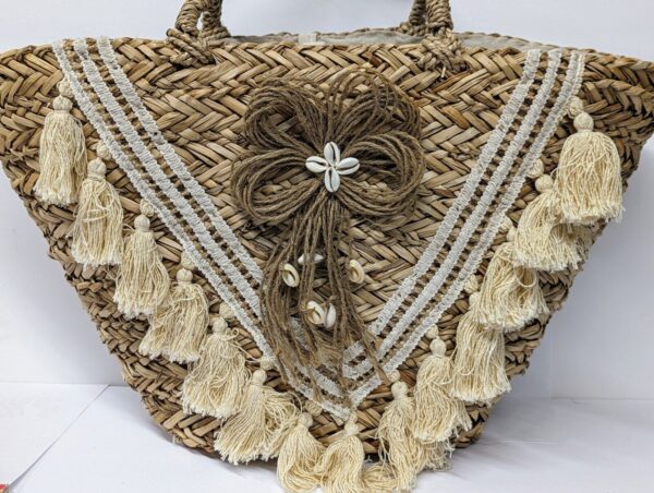 Large Woven Rattan Straw Tote Purse Bag Basket Boho - Image 2