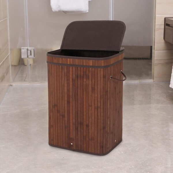 Laundry Hamper with Lid 72L Folding Bamboo Laundry Basket with Removable Liner