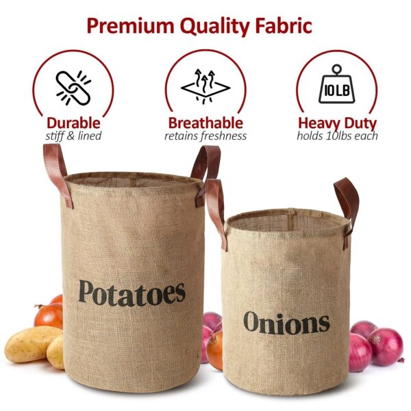 Laxinis World Lined Burlap Pantry Storage Baskets For Potatoes And Onions With H - Image 2