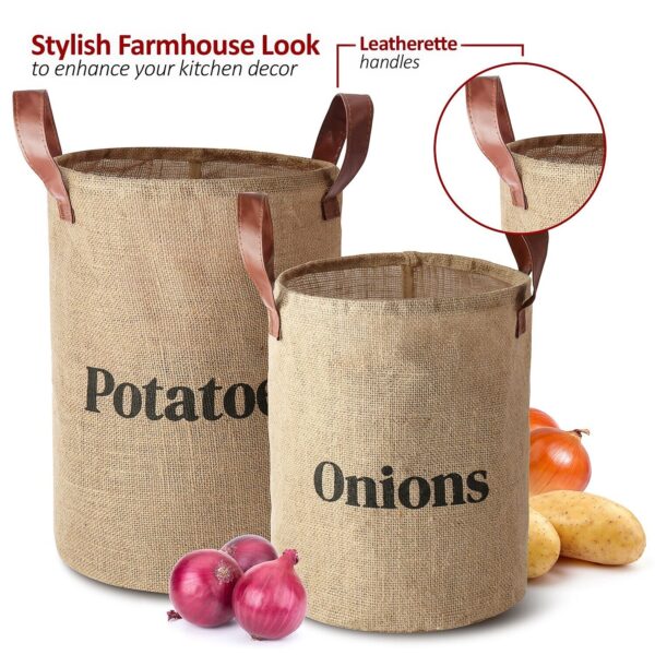 Laxinis World Lined Burlap Pantry Storage Baskets For Potatoes And Onions With H - Image 3