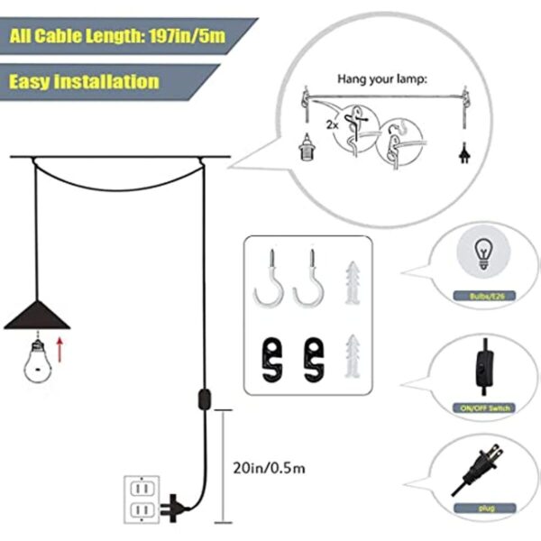 LED Plug in Pendant Light with Rattan Moon Shade Modern Style Rattan Ceiling H - Image 2