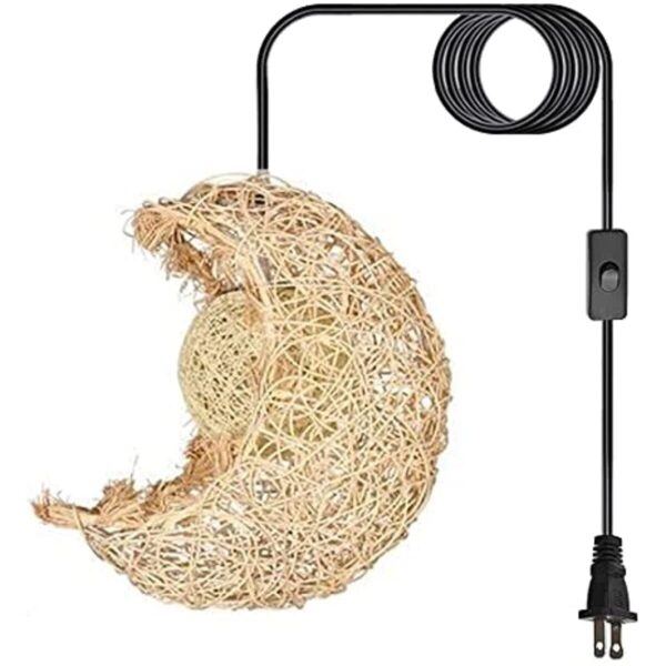 LED Plug in Pendant Light with Rattan Moon Shade Modern Style Rattan Ceiling H