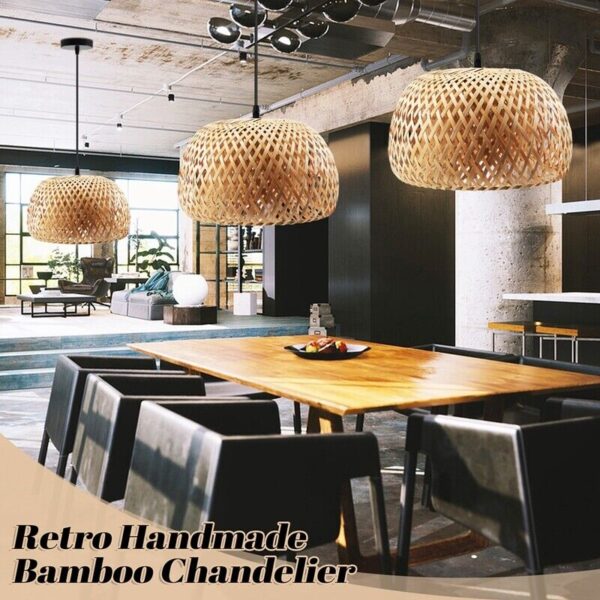 Lighting Rattan Lamp Handmade Bamboo Chandelier Retro Cafe Bar Lounge for5087 - Image 4