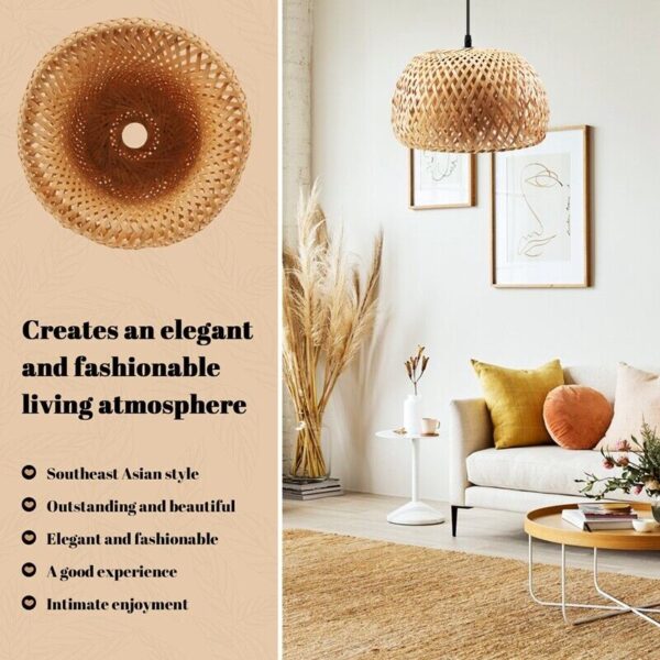 Lighting Rattan Lamp Handmade Bamboo Chandelier Retro Cafe Bar Lounge for5087 - Image 5