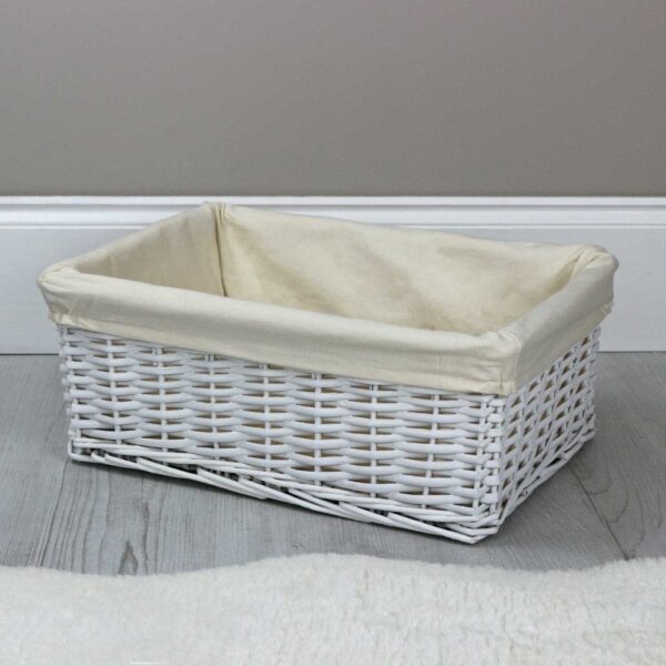 Lightweight White Wicker Lined Storage Basket