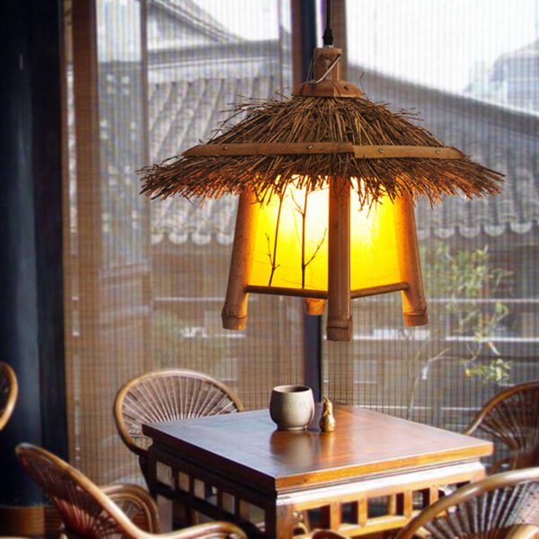 Loft Countryside Bamboo Pendant Lamp Fixture Rattan Hanging Light Chandelier - Image 3