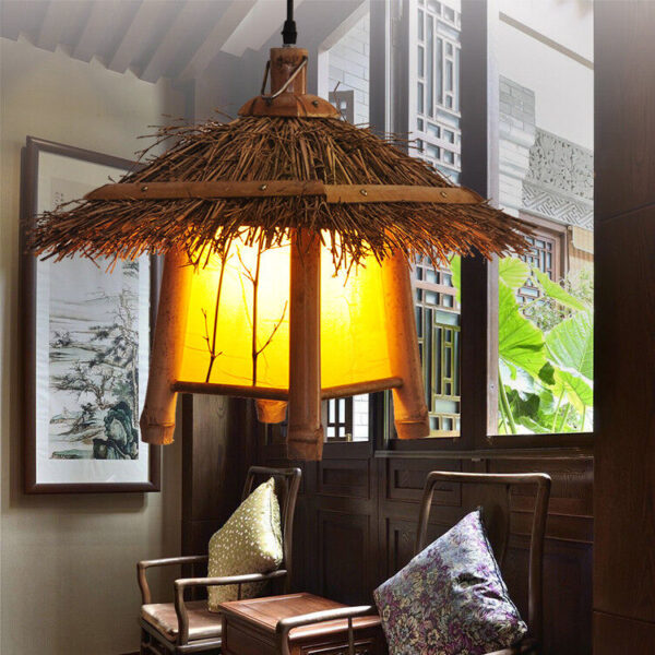 Loft Countryside Bamboo Pendant Lamp Fixture Rattan Hanging Light Chandelier - Image 4