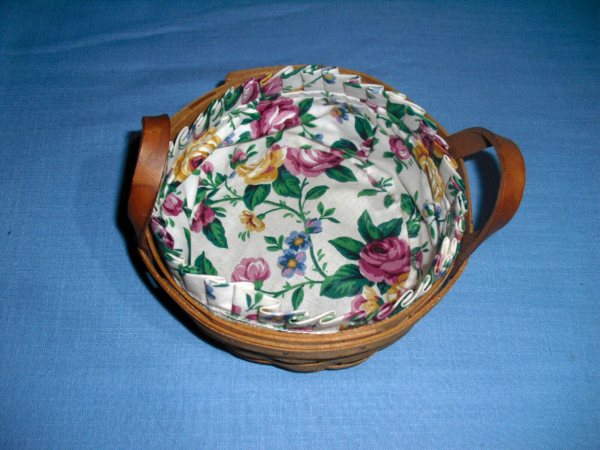 Longaberger 1991 Woven Basket w Leather Handles Signed 6.5 x 3 Garden Splendor