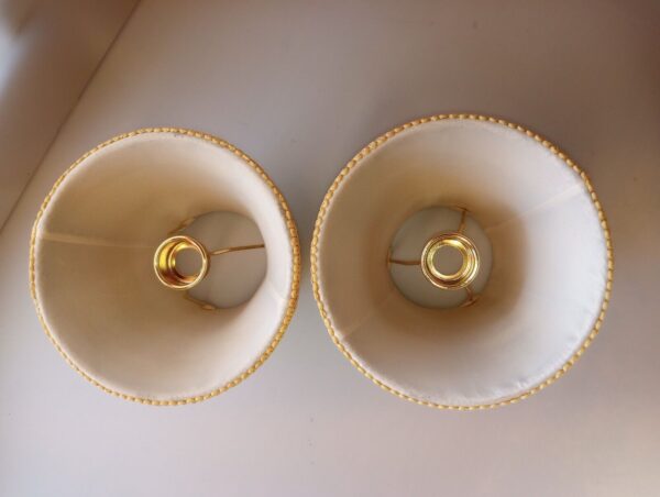 Lot Of 2 Small Brown/Burlap Lamp Shades W Trim Soft Material Fr Shipping - Image 4