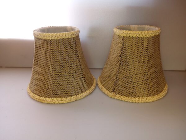 Lot Of 2 Small Brown/Burlap Lamp Shades W Trim Soft Material Fr Shipping