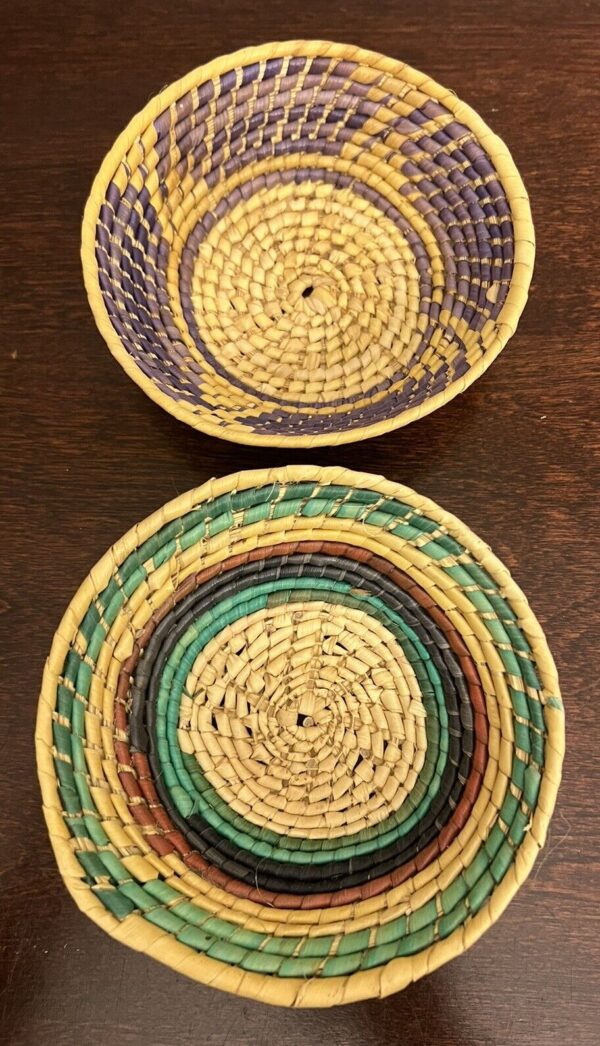 Lot of 2 Vintage Handwoven Straw Baskets Trinket Bowls Coiled Boho 5.5” Wide - Image 2