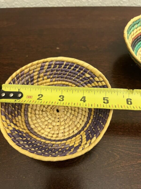 Lot of 2 Vintage Handwoven Straw Baskets Trinket Bowls Coiled Boho 5.5” Wide - Image 6