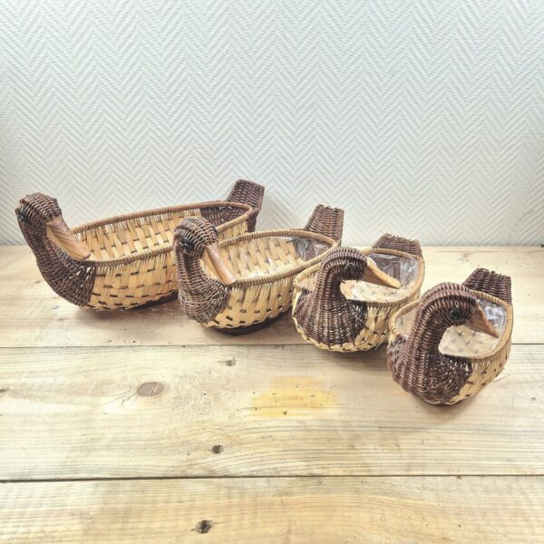 Lot of 4 Vintage Wicker Rattan Duck Woven Basket Small Boho Decor - Image 2