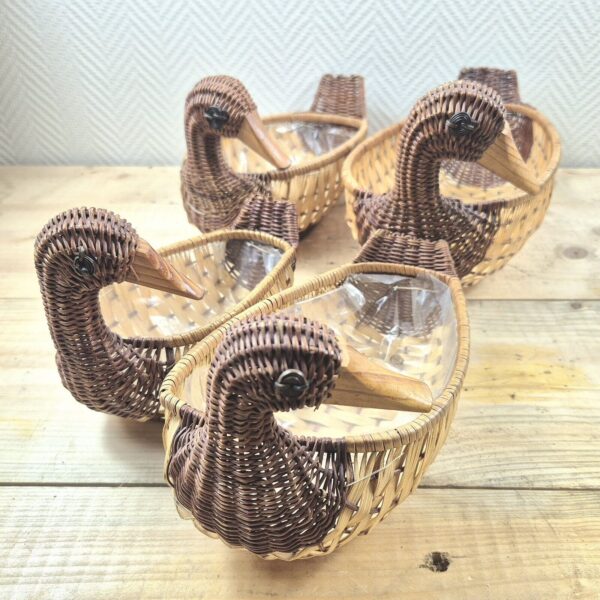 Lot of 4 Vintage Wicker Rattan Duck Woven Basket Small Boho Decor