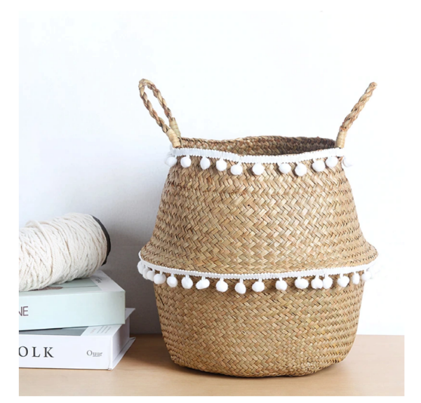 Macrame Boho Wicker Basket Laundry Collapsable Storage Woven Straw Tassel Decor - Image 4