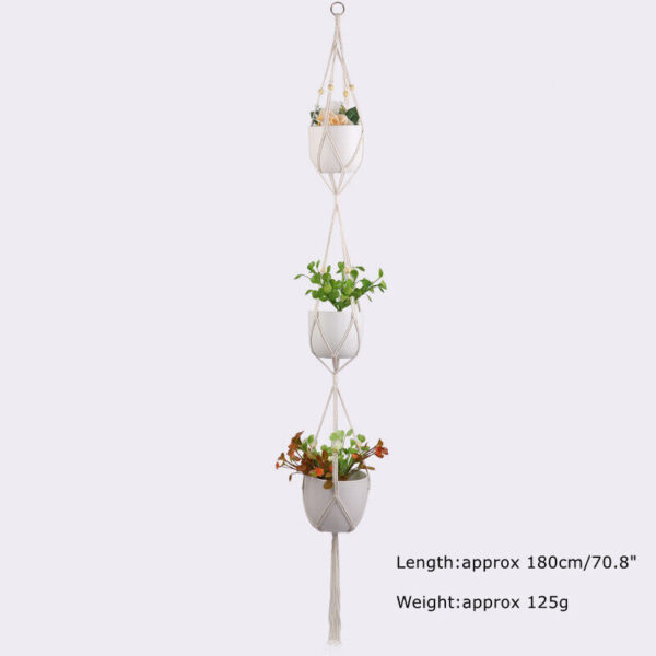 Macrame Hanging Basket Boho Deco Cotton Rope Hanging Basket Flower Pot Plants US - Image 3