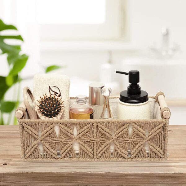 Macrame Storage Basket Boho Decor Baskets for Organizing Woven Beige - Image 2